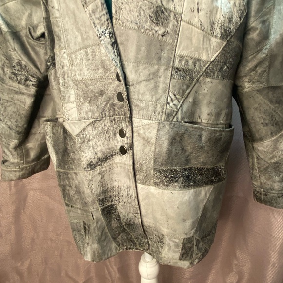 Bloomies: vintage 80s grey patchwork leather jacket - Picture 4 of 9